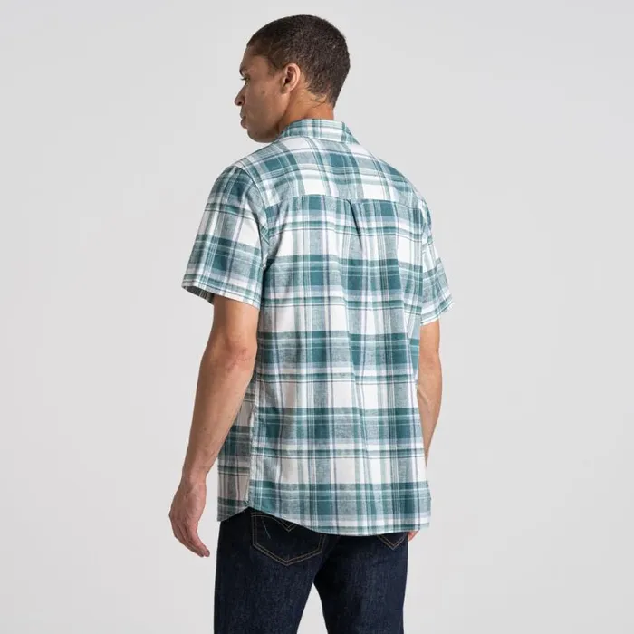 Mens Short Sleeve Craghoppers Hila Short Sleeved Shirt Washed Teal Check
