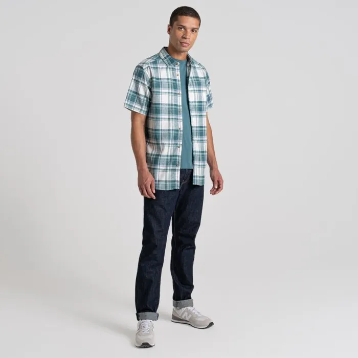Mens Short Sleeve Craghoppers Hila Short Sleeved Shirt Washed Teal Check