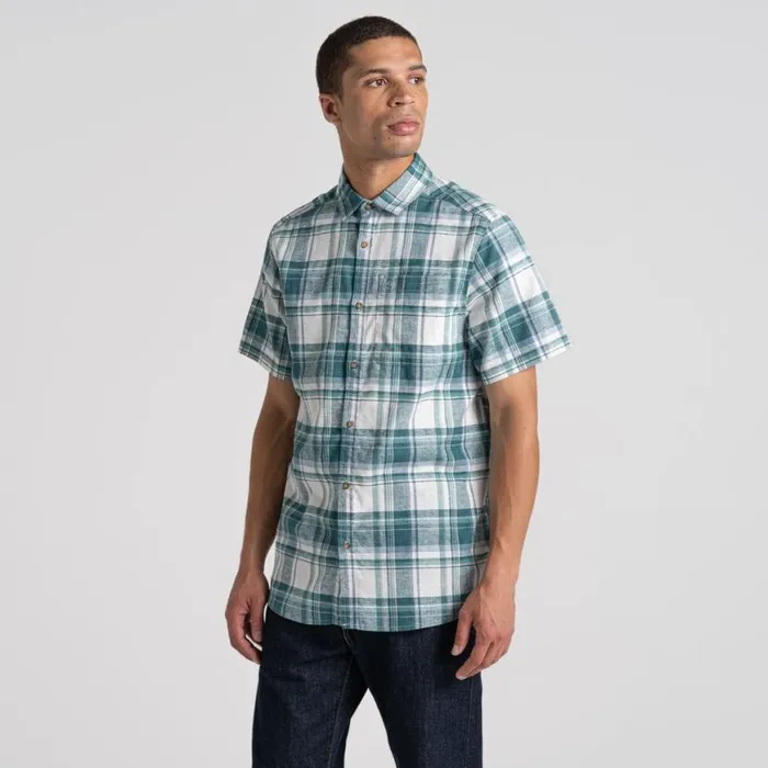 Mens Short Sleeve Craghoppers Hila Short Sleeved Shirt Washed Teal Check