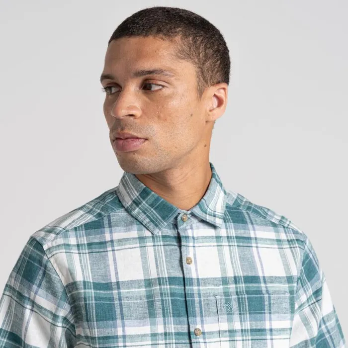 Mens Short Sleeve Craghoppers Hila Short Sleeved Shirt Washed Teal Check