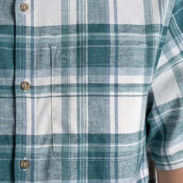 Mens Short Sleeve Craghoppers Hila Short Sleeved Shirt Washed Teal Check