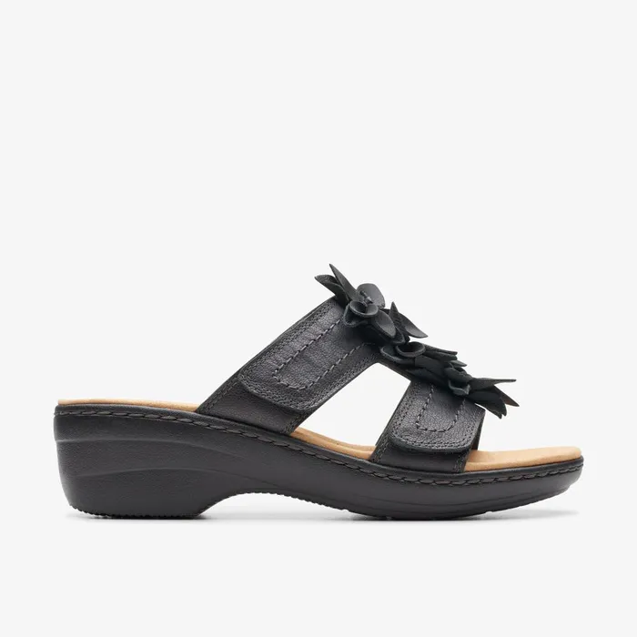 Merliah Raelyn Black Leather Women Clarks Sandals and Flip Flops