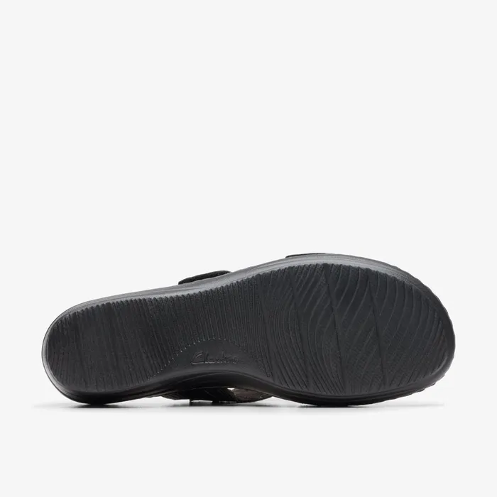 Merliah Raelyn Black Leather Women Clarks Sandals and Flip Flops