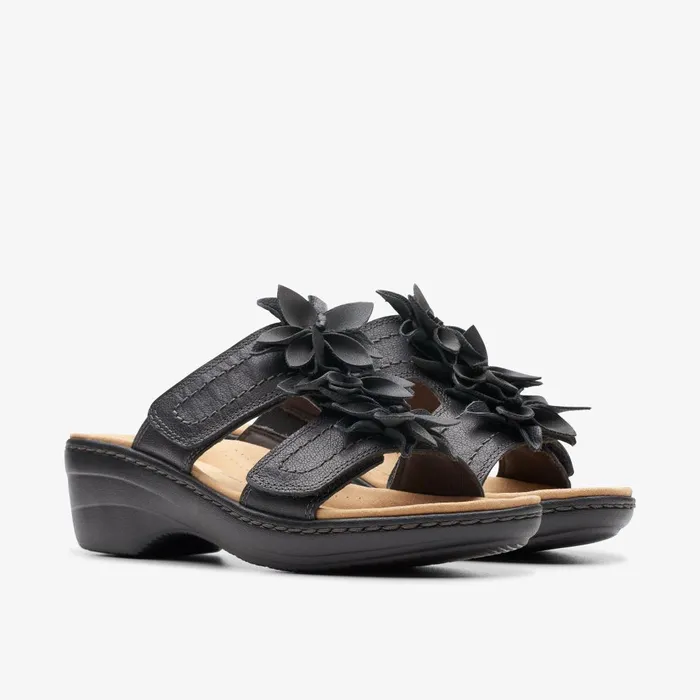 Merliah Raelyn Black Leather Women Clarks Sandals and Flip Flops