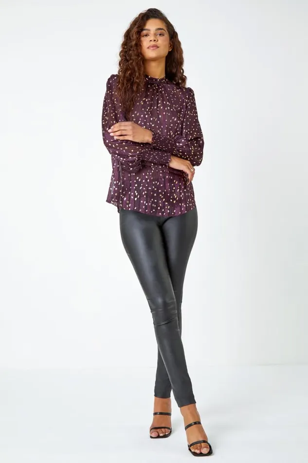 Metallic Animal Spot Print Chiffon Top Women Roman Tops