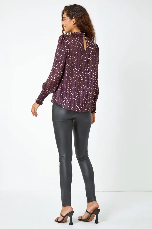 Metallic Animal Spot Print Chiffon Top Women Roman Tops