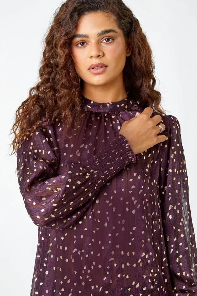 Metallic Animal Spot Print Chiffon Top Women Roman Tops