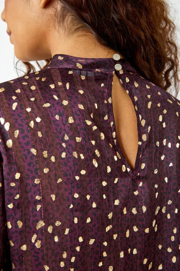 Metallic Animal Spot Print Chiffon Top Women Roman Tops