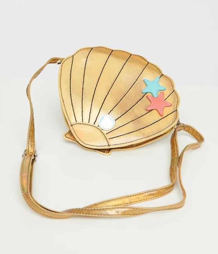 Metallic Gold Sea Shell Crossbody Bag Accessories Unique Vintage Novelty Bags