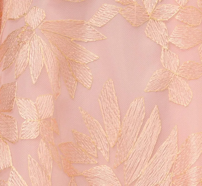 Midi Dresses Womens Adrianna Papell Embroidered Fit And Flare Midi Dress With Sheer Neckline In Apricot Ice