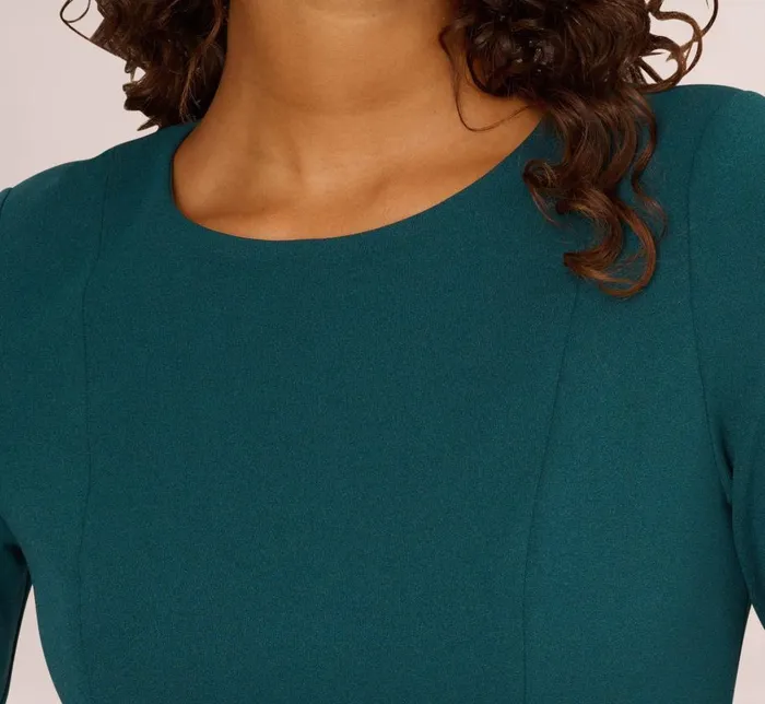 Midi Dresses Womens Adrianna Papell Knit Crepe Bow Sheath Dress With Three Quarter Sleeves In Hunter