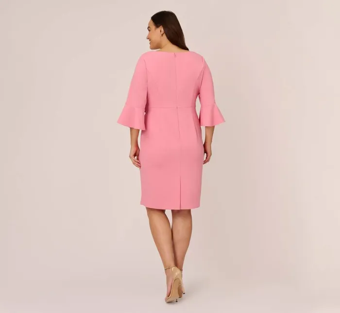 Midi Dresses Womens Adrianna Papell Plus Size Stretch Knit Crepe TieFront MidiLength Sheath Dress In Faded Rose