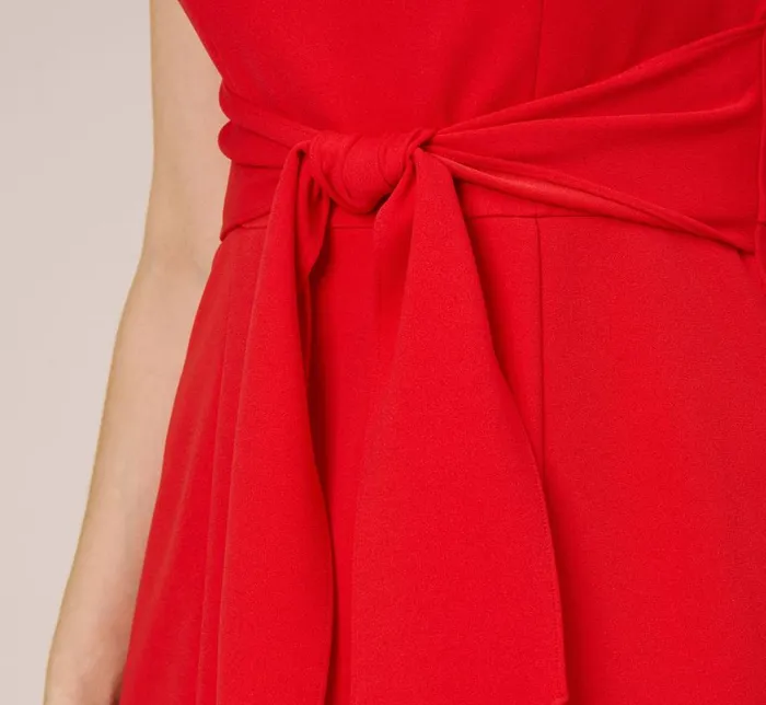 Midi Dresses Womens Adrianna Papell Stretch Knit Crepe MidiLength FitAndFlare Dress With Lace Trim In Cherry Bliss