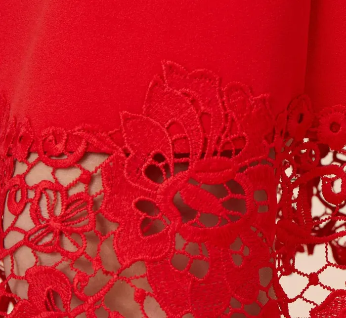 Midi Dresses Womens Adrianna Papell Stretch Knit Crepe MidiLength FitAndFlare Dress With Lace Trim In Cherry Bliss