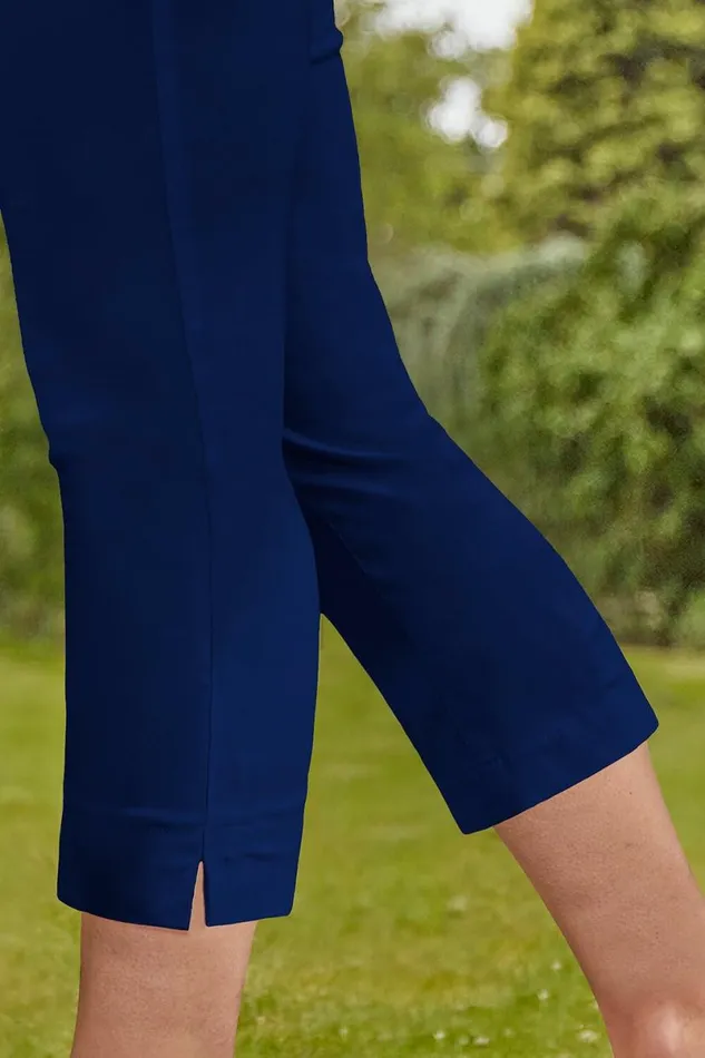 Midnight Blue Elastic Waist Stretch Cropped Trousers Women Roman Coords