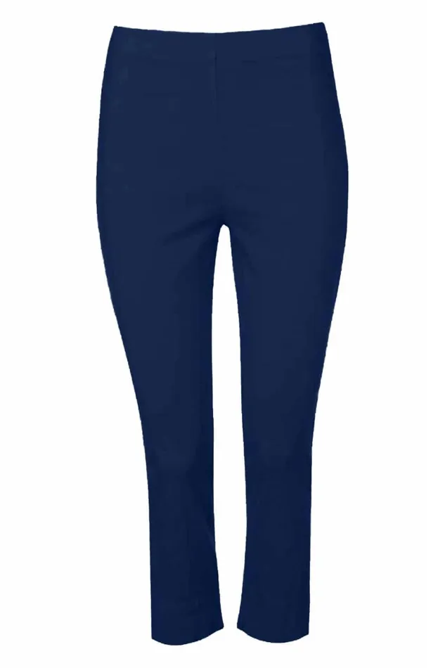 Midnight Blue Elastic Waist Stretch Cropped Trousers Women Roman Coords