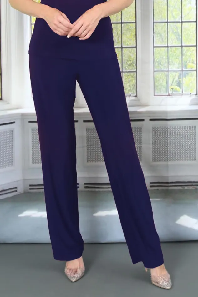 Midnight Blue Julianna Jersey Stretch Wide Leg Trouser Women Roman Trousers