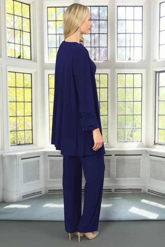 Midnight Blue Julianna Jersey Stretch Wide Leg Trouser Women Roman Trousers