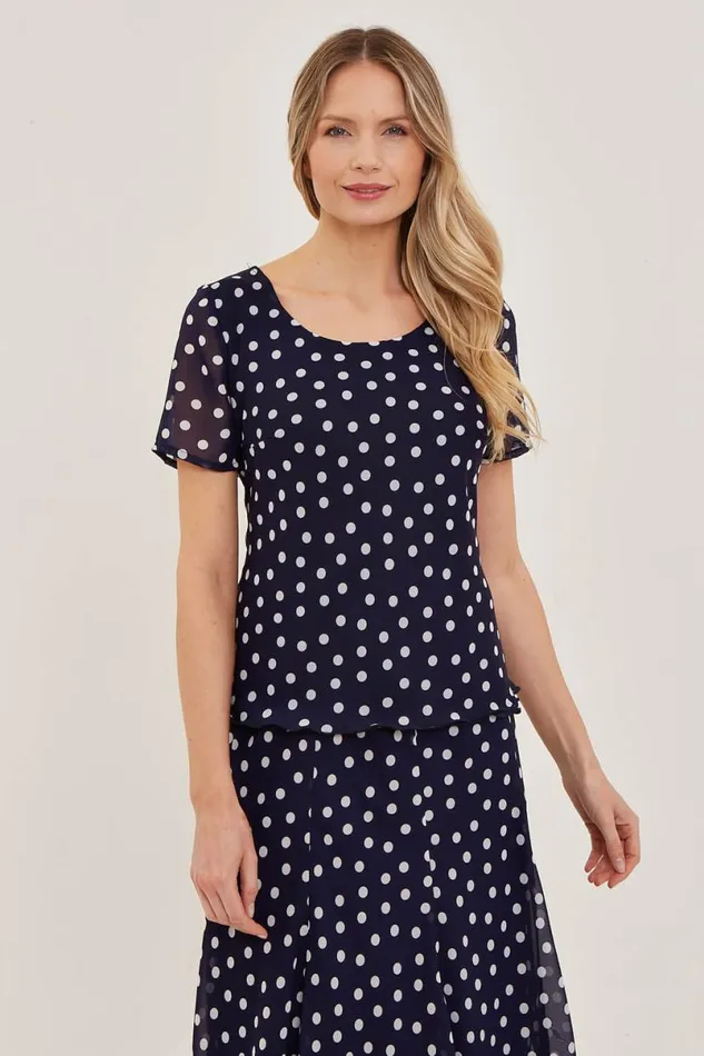 Midnight Blue Julianna Spot Print Chiffon Top Women Roman Tops