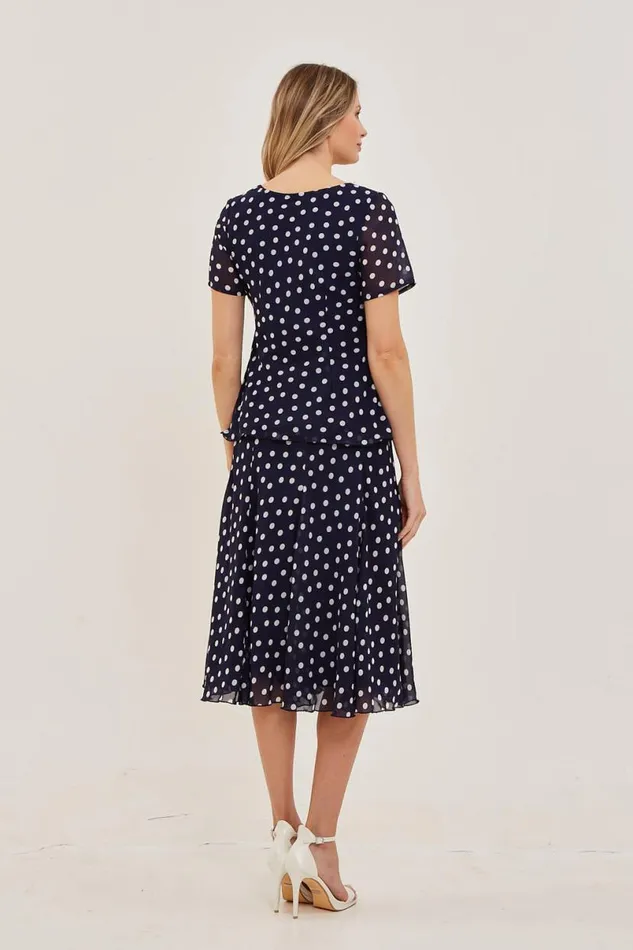 Midnight Blue Julianna Spot Print Chiffon Top Women Roman Tops