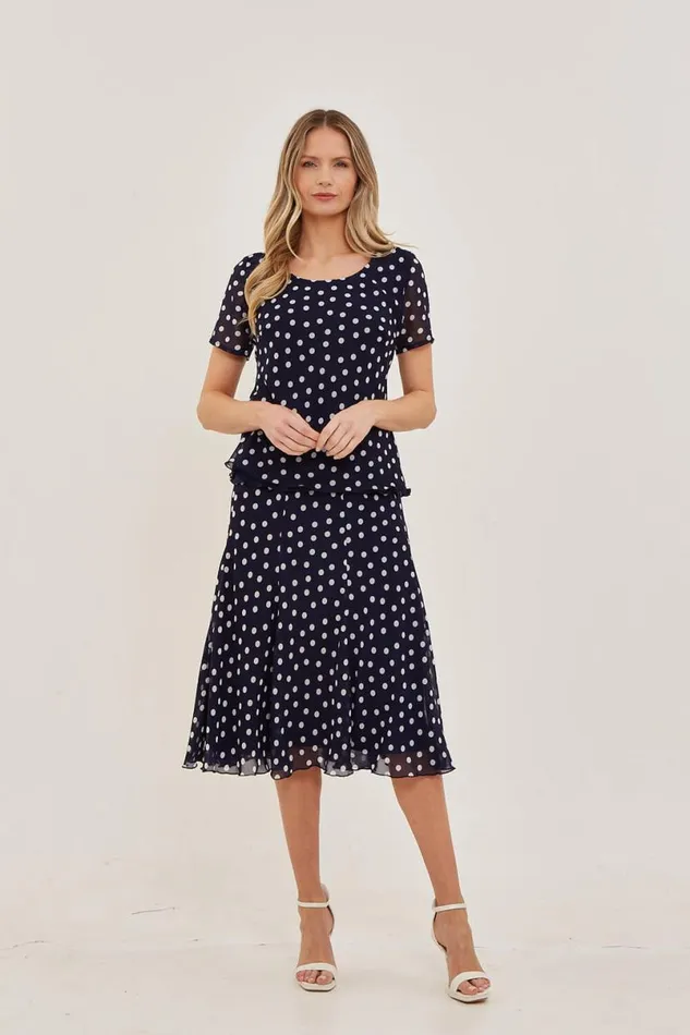 Midnight Blue Julianna Spot Print Chiffon Top Women Roman Tops