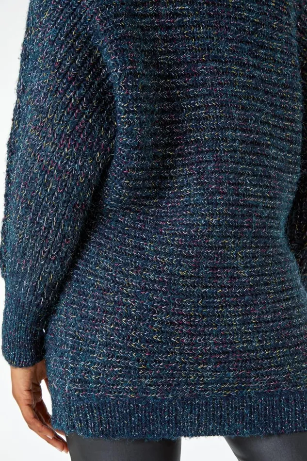 Midnight Blue Shimmer Thread Longline Jumper Women Roman Knitwear