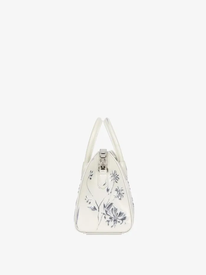 Mini Antigona Bag In Leather With Floral Pattern Ivory Women Givenchy Crossbody Bags