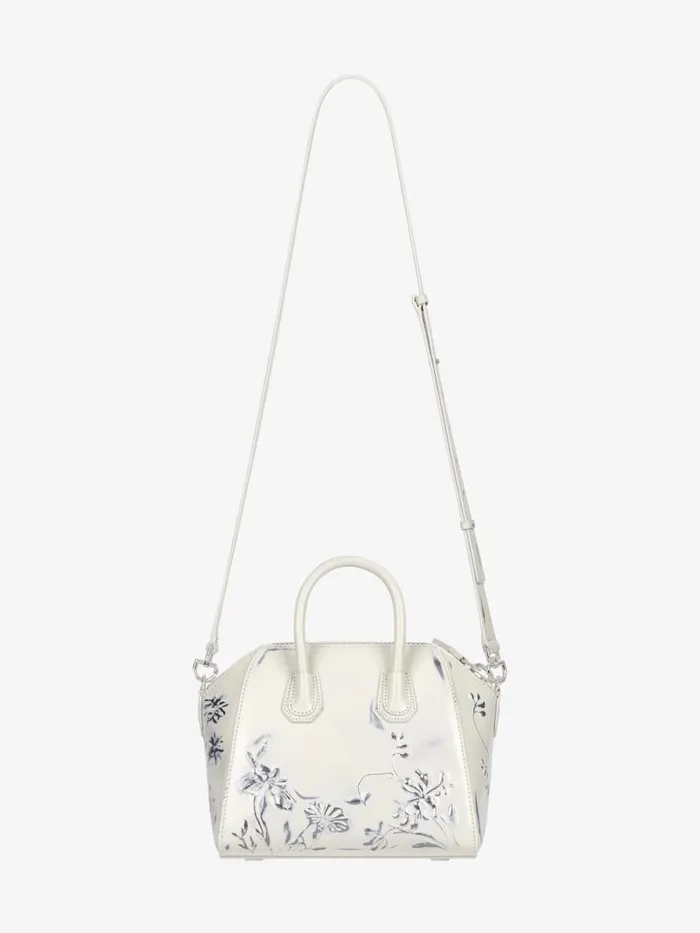 Mini Antigona Bag In Leather With Floral Pattern Ivory Women Givenchy Crossbody Bags