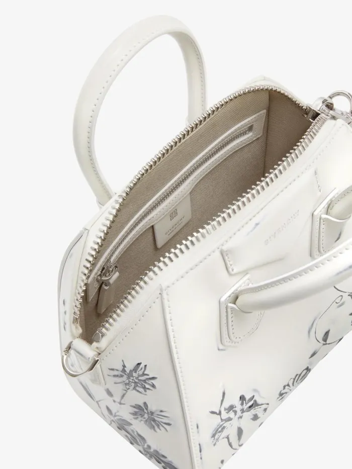 Mini Antigona Bag In Leather With Floral Pattern Ivory Women Givenchy Crossbody Bags