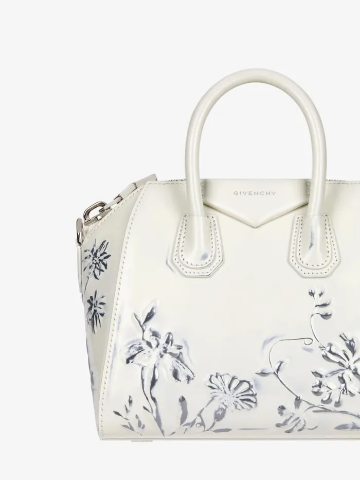 Mini Antigona Bag In Leather With Floral Pattern Ivory Women Givenchy Crossbody Bags