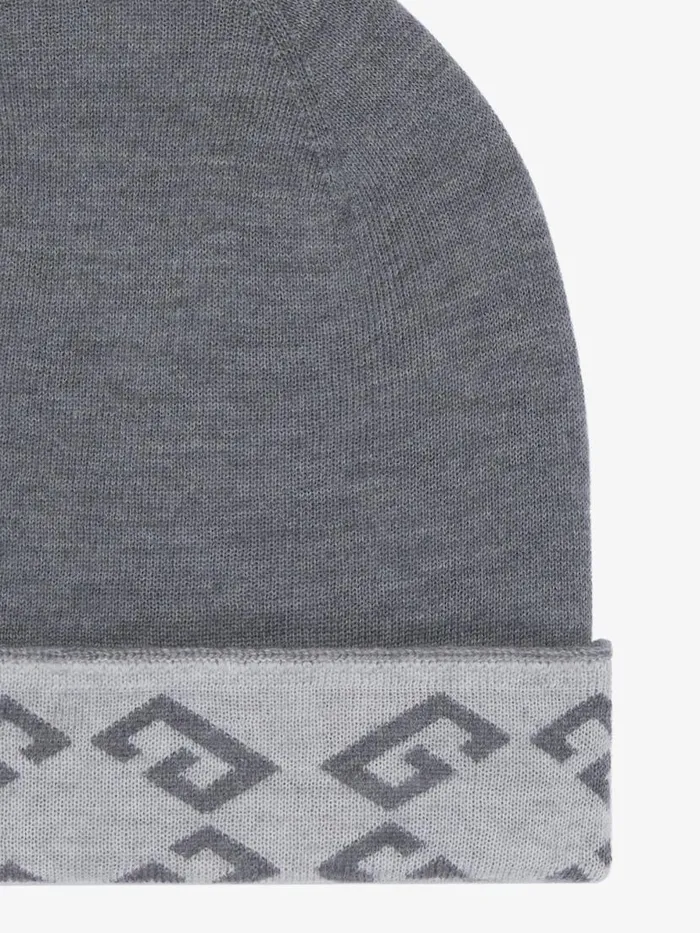 Monogram 72 Double Sided Beanie In Wool Light Grey Men Givenchy Beanies and Caps