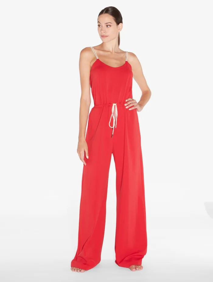 Monogram Jumpsuit In Red Swim La Perla Beach Coverups