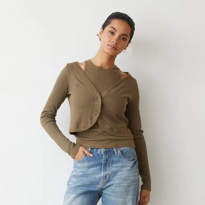 MONROW Long Sleeve Baby Thermal Double Layer Cardi Top 8211 Women