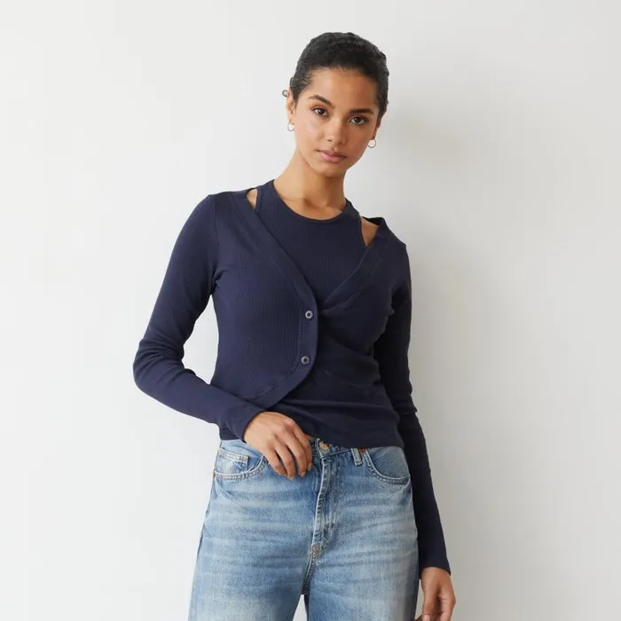 MONROW Long Sleeve Baby Thermal Double Layer Cardi Top 8211 Women MONROW Long Sleeve Baby Thermal Double Layer Cardi Top 8211 Women