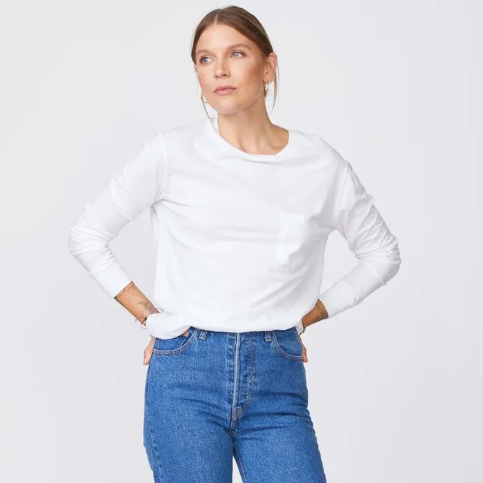 MONROW Long Sleeve Long Sleeve ExBoyfriend Pocket Crew 8211 Women