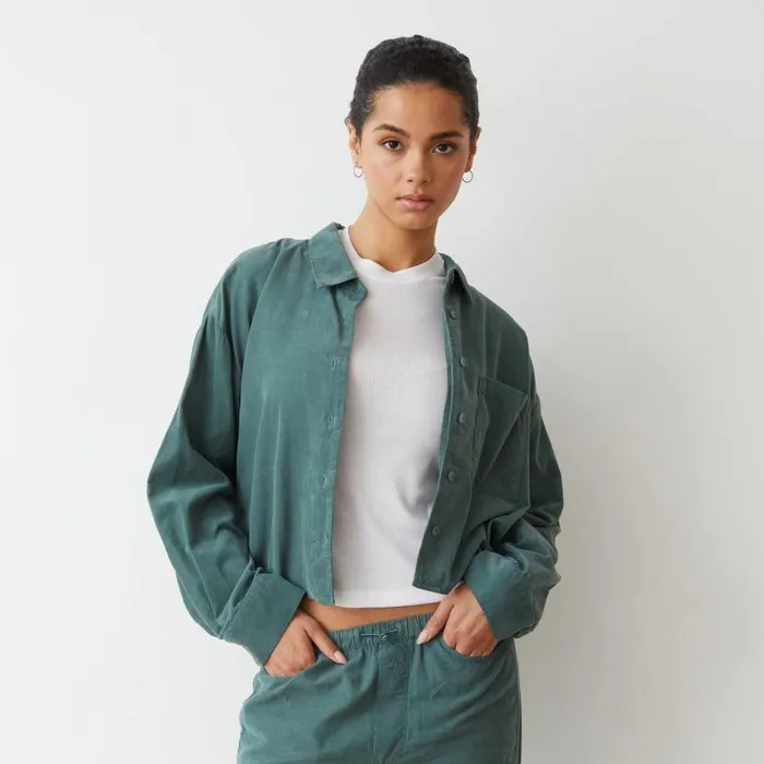 MONROW Long Sleeve Mini Corduroy Cropped Shirt 8211 Women