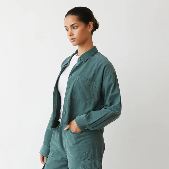 MONROW Long Sleeve Mini Corduroy Cropped Shirt 8211 Women MONROW Long Sleeve Mini Corduroy Cropped Shirt 8211 Women