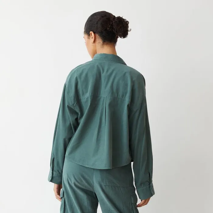 MONROW Long Sleeve Mini Corduroy Cropped Shirt 8211 Women MONROW Long Sleeve Mini Corduroy Cropped Shirt 8211 Women
