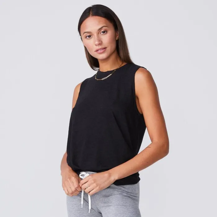 MONROW Tanks Boyfriend Muscle Black Tank 8211 Women