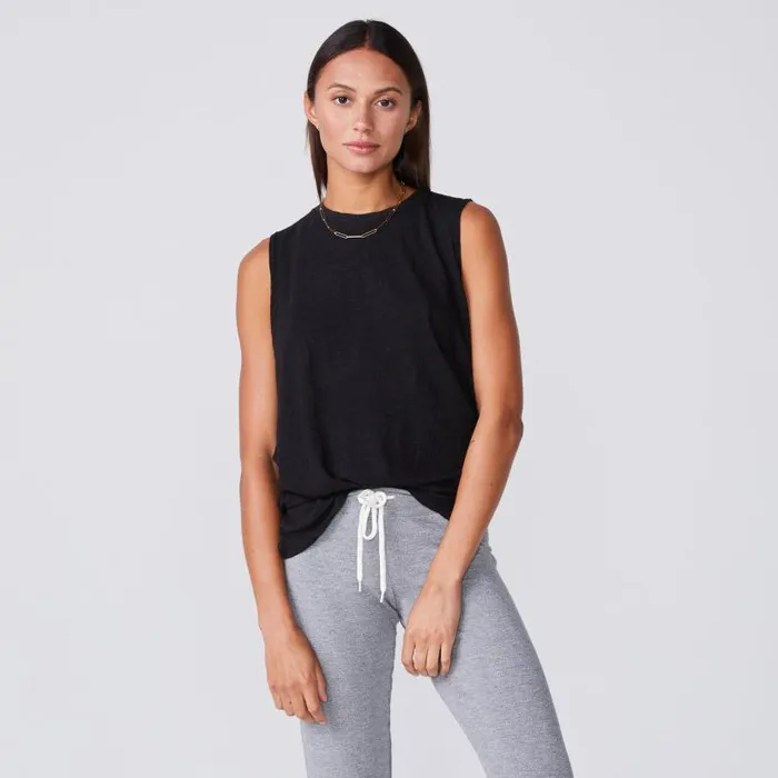MONROW Tanks Boyfriend Muscle Black Tank 8211 Women MONROW Tanks Boyfriend Muscle Black Tank 8211 Women