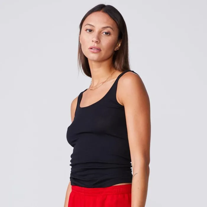 MONROW Tanks Narrow Rib Tank 8211 Black Color 8211 Women