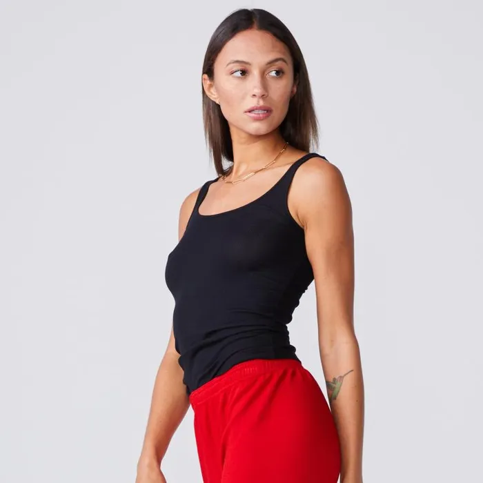 MONROW Tanks Narrow Rib Tank 8211 Black Color 8211 Women MONROW Tanks Narrow Rib Tank 8211 Black Color 8211 Women