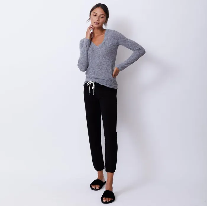 MONROW Tees Textured TriBlend Fitted Long Sleeve V Neck Tee 8211 Women
