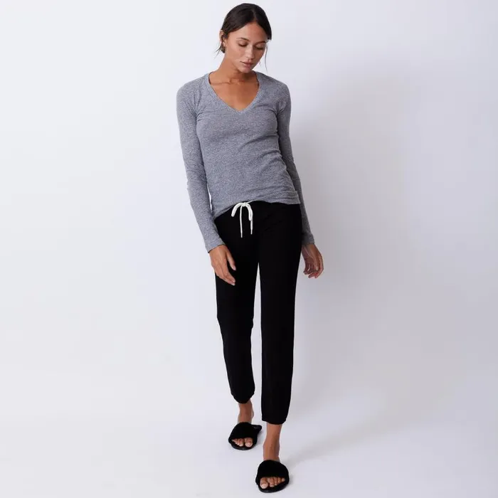 MONROW Tees Textured TriBlend Fitted Long Sleeve V Neck Tee 8211 Women