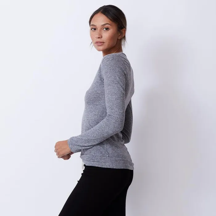 MONROW Tees Textured TriBlend Fitted Long Sleeve V Neck Tee 8211 Women
