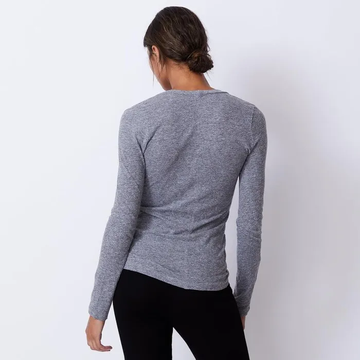 MONROW Tees Textured TriBlend Fitted Long Sleeve V Neck Tee 8211 Women