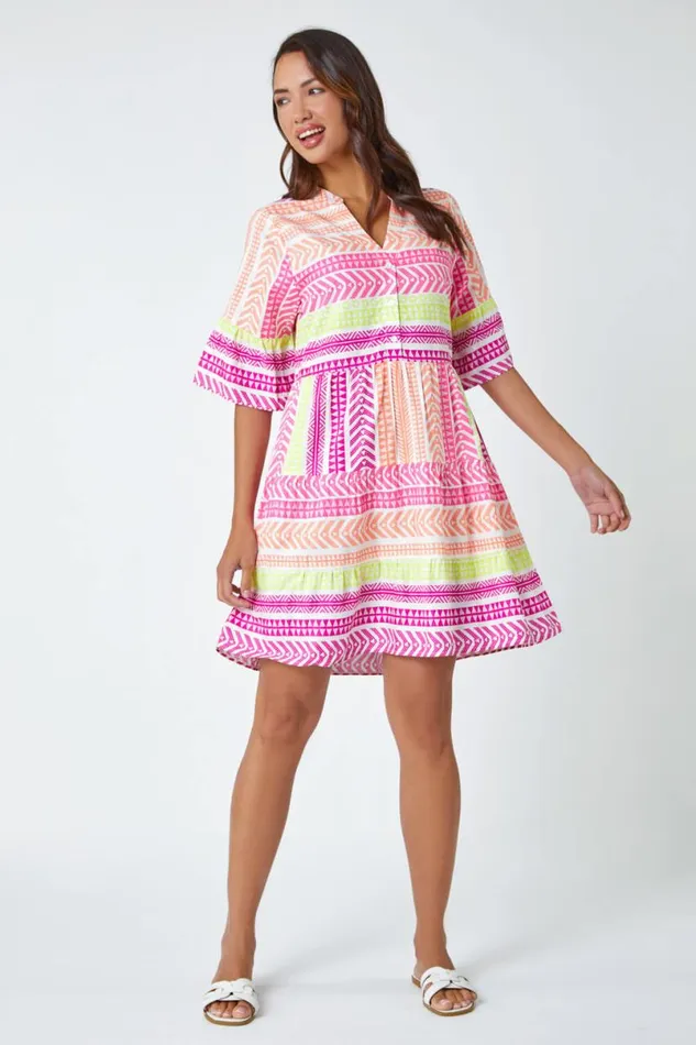 Multi Aztec Print Smock Dress Women Roman Dresses