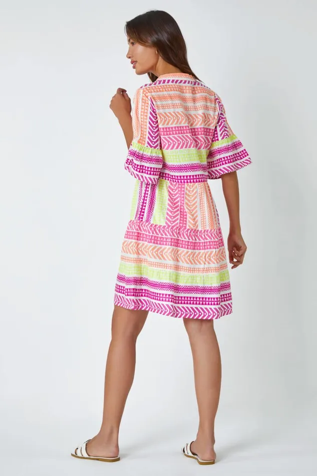 Multi Aztec Print Smock Dress Women Roman Dresses