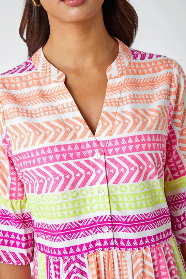 Multi Aztec Print Smock Dress Women Roman Dresses