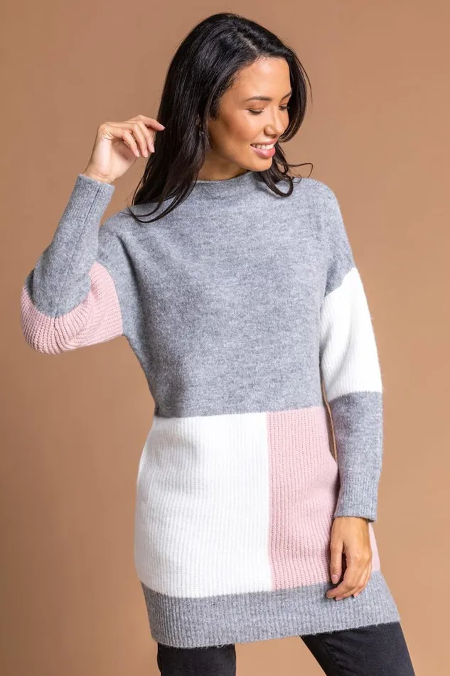 Multi Colourblock High Neck Tunic Women Roman Dresses